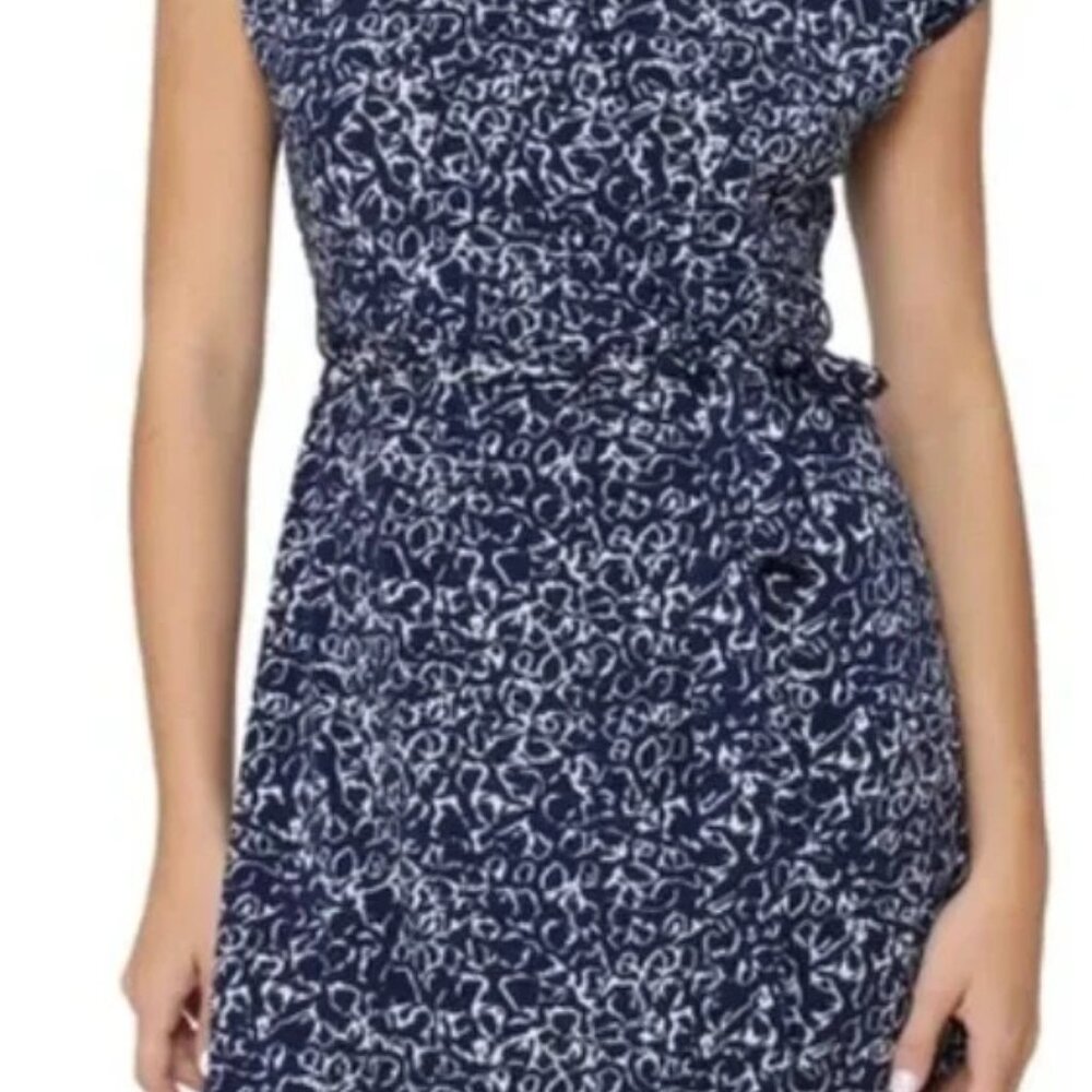 Nicole Miller Women's Plus Size 2X Navy White Faux Wrap Dress NWT